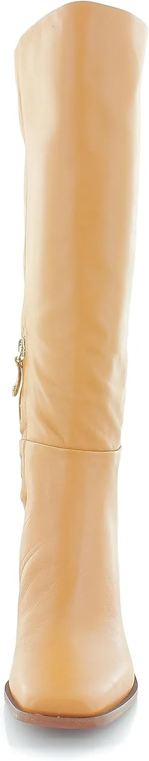 Sam Edelman Wade Stacked Heel Square Toe Retro Wide Calf Knee High Fashion Boots
