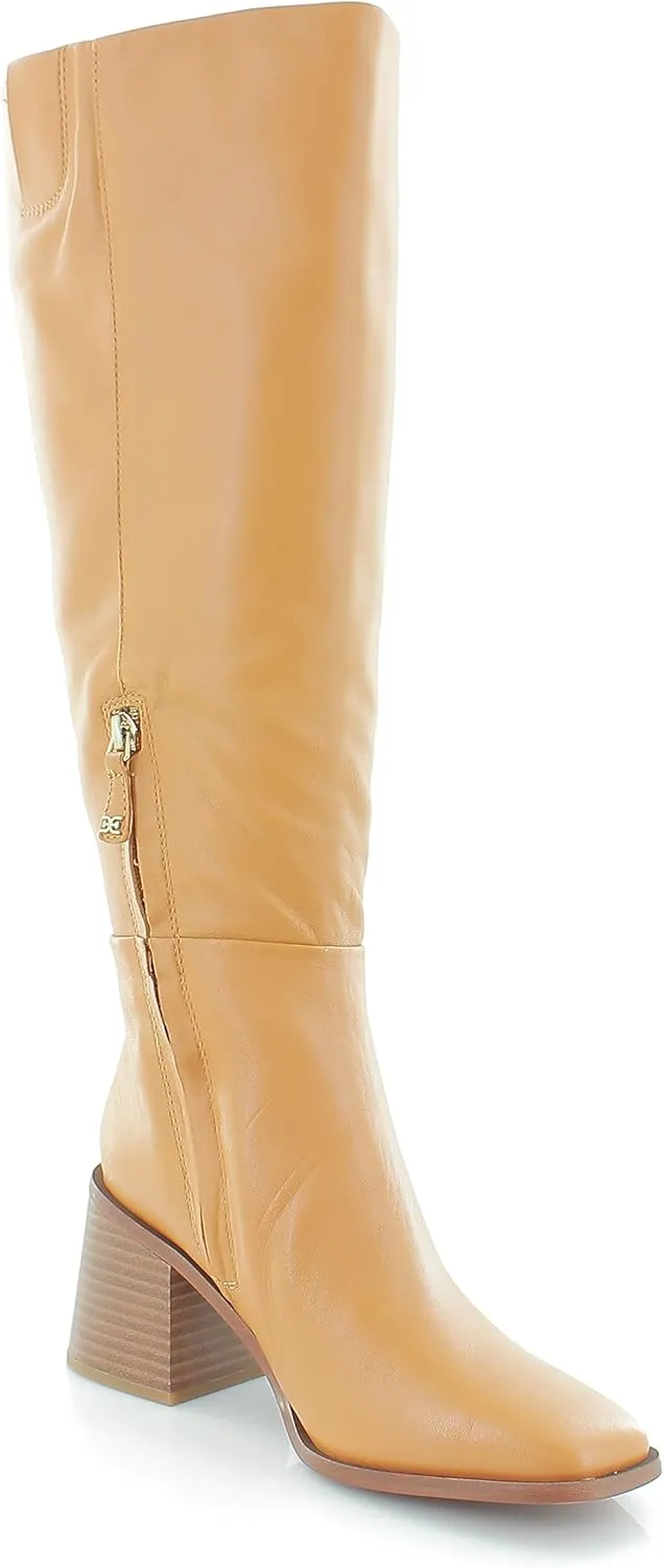 Sam Edelman Wade Stacked Heel Square Toe Retro Wide Calf Knee High Fashion Boots
