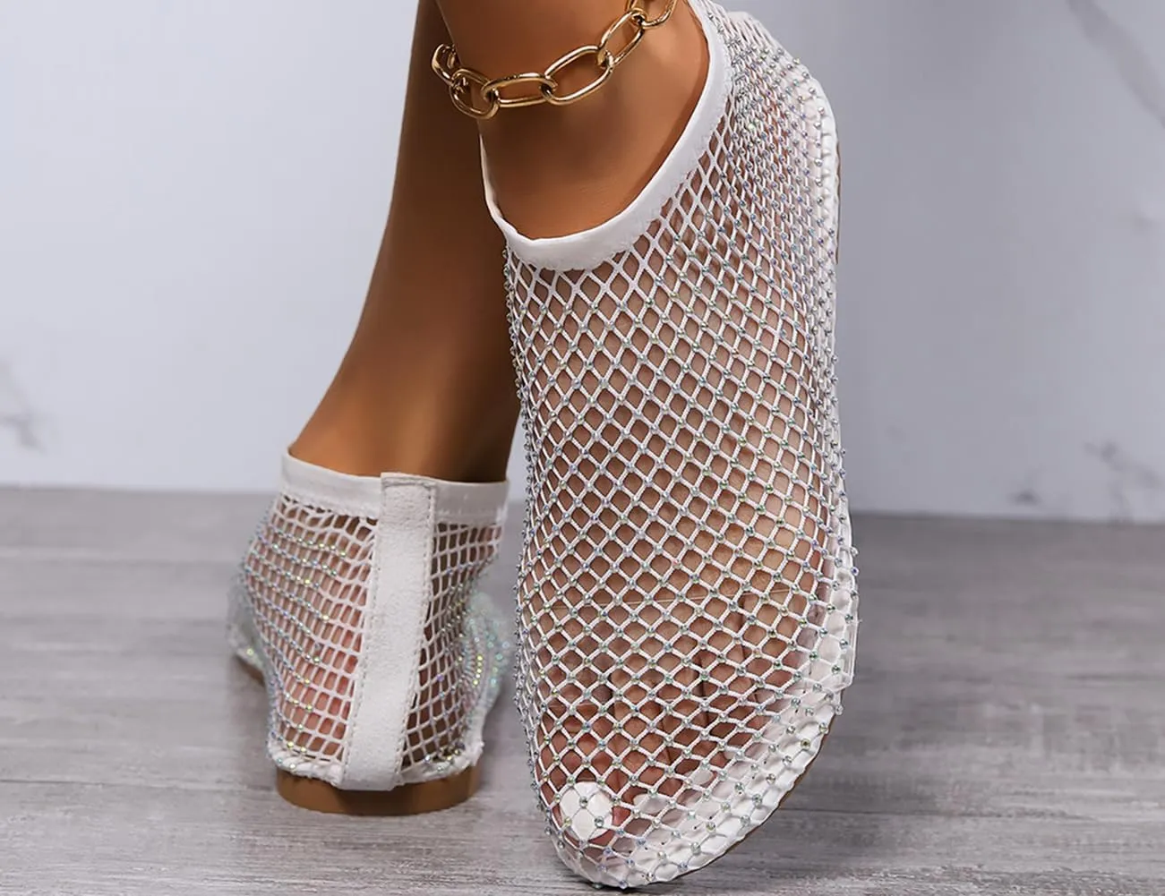 Shiny Gem Mesh Flats Women,Glittery Stretchy Net Shoes Women Ultra Comfortable Shiny Gem Mesh Flats Sparkle Shoe,Sexy Flat Cutout Sparkly Casual Wedding Dress Flats Slip On Sandals