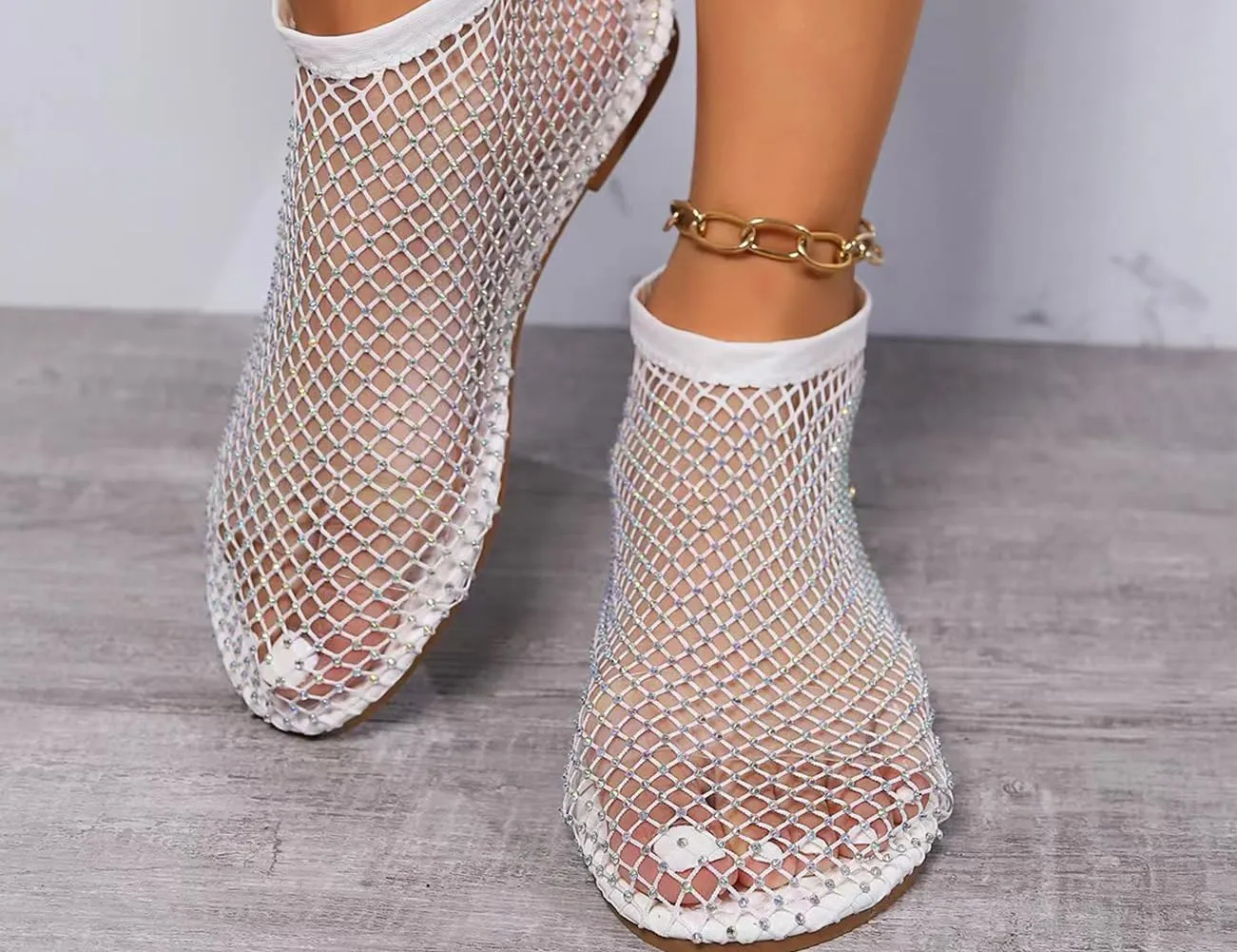 Shiny Gem Mesh Flats Women,Glittery Stretchy Net Shoes Women Ultra Comfortable Shiny Gem Mesh Flats Sparkle Shoe,Sexy Flat Cutout Sparkly Casual Wedding Dress Flats Slip On Sandals
