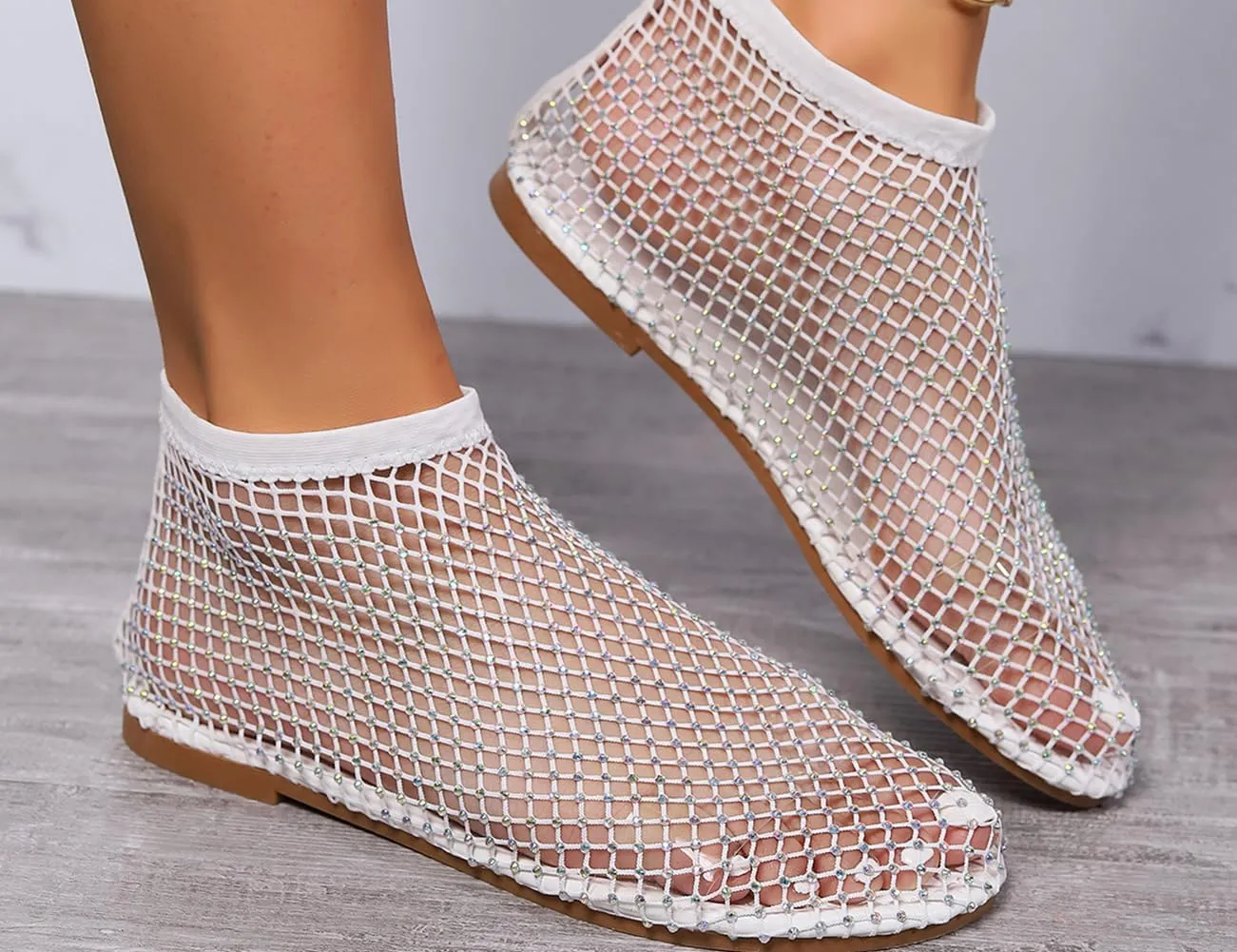 Shiny Gem Mesh Flats Women,Glittery Stretchy Net Shoes Women Ultra Comfortable Shiny Gem Mesh Flats Sparkle Shoe,Sexy Flat Cutout Sparkly Casual Wedding Dress Flats Slip On Sandals