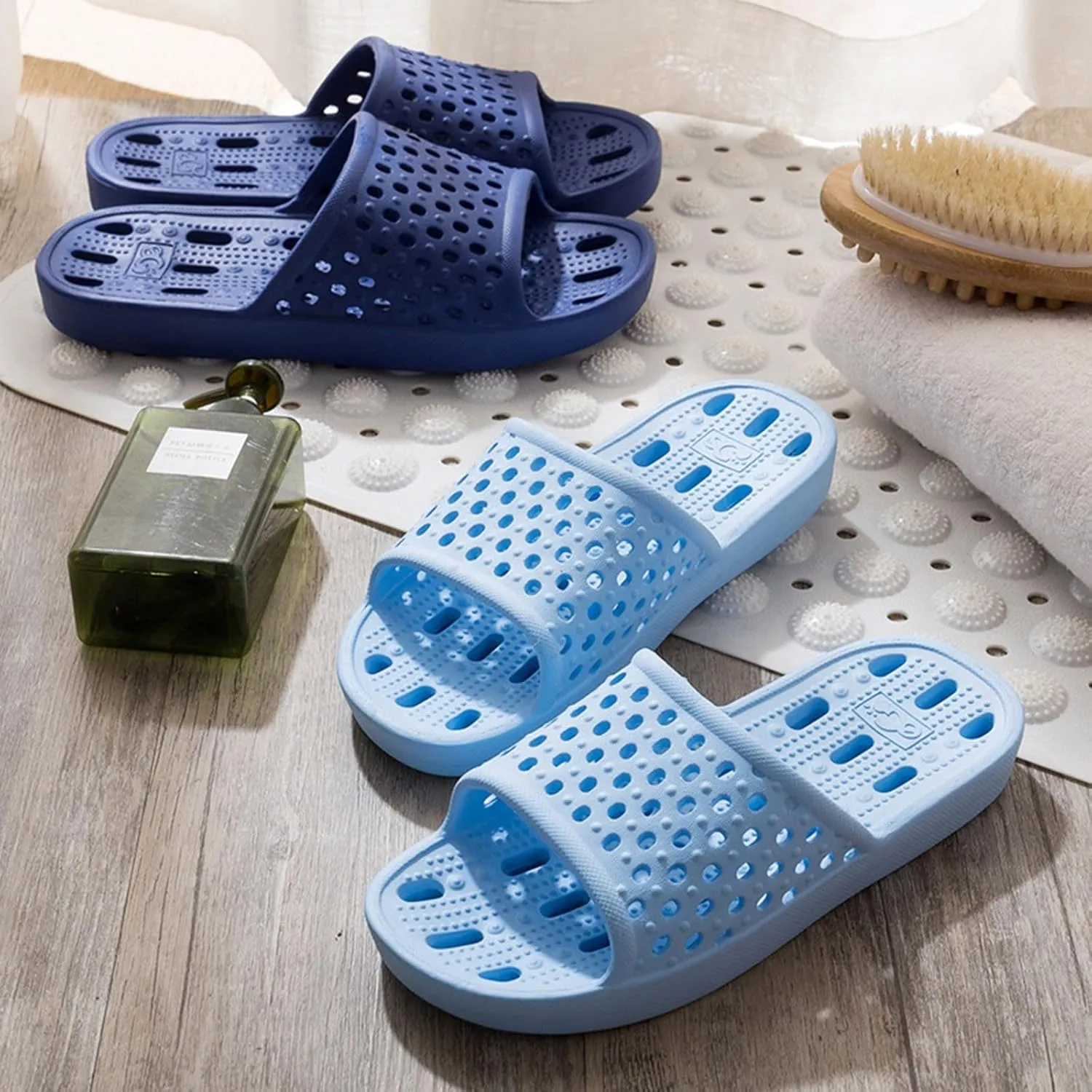 Shower Shoes for Women Men Massage Pool Slides with Comfortable Sole Quick Drying Beach Sandals Non Slip Summer Bathroom Indoor Houso Slippers with Drain Holes Durable Outdoor Walking Slipper