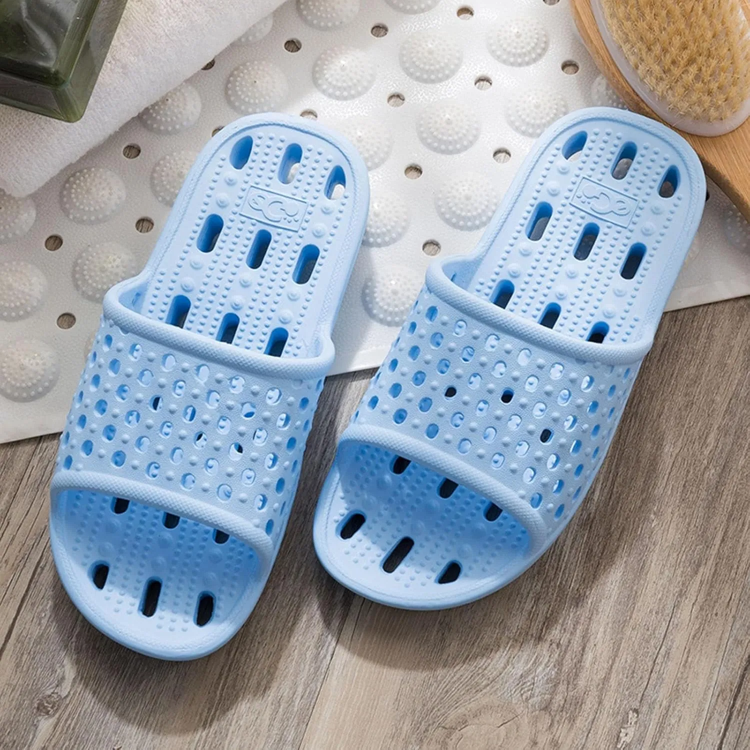Shower Shoes for Women Men Massage Pool Slides with Comfortable Sole Quick Drying Beach Sandals Non Slip Summer Bathroom Indoor Houso Slippers with Drain Holes Durable Outdoor Walking Slipper