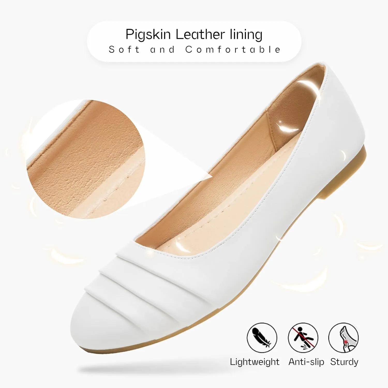 Shupua Women's Dressy Comfortable Flats Shoes Black Leather Work Ballet Flats Round Toe Dress Shoes