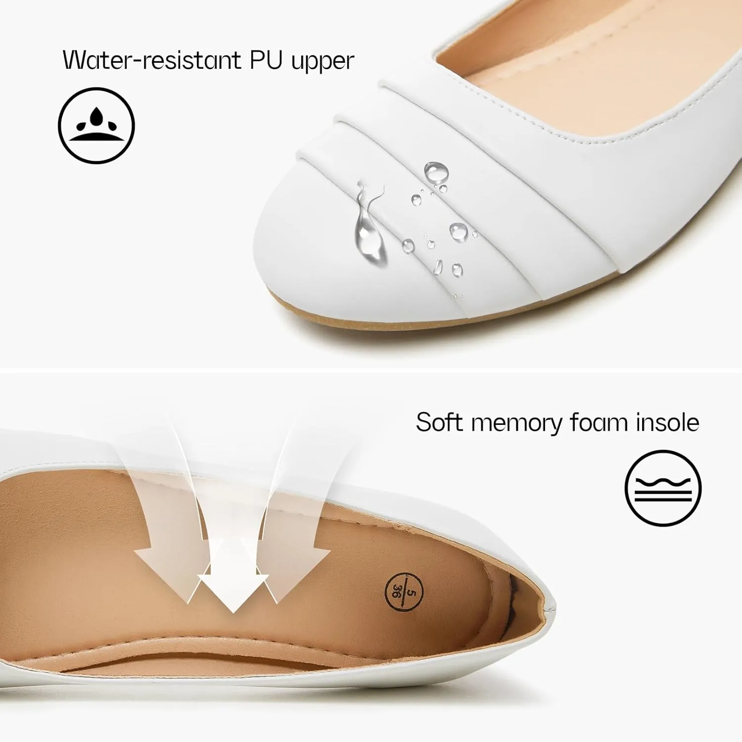 Shupua Women's Dressy Comfortable Flats Shoes Black Leather Work Ballet Flats Round Toe Dress Shoes