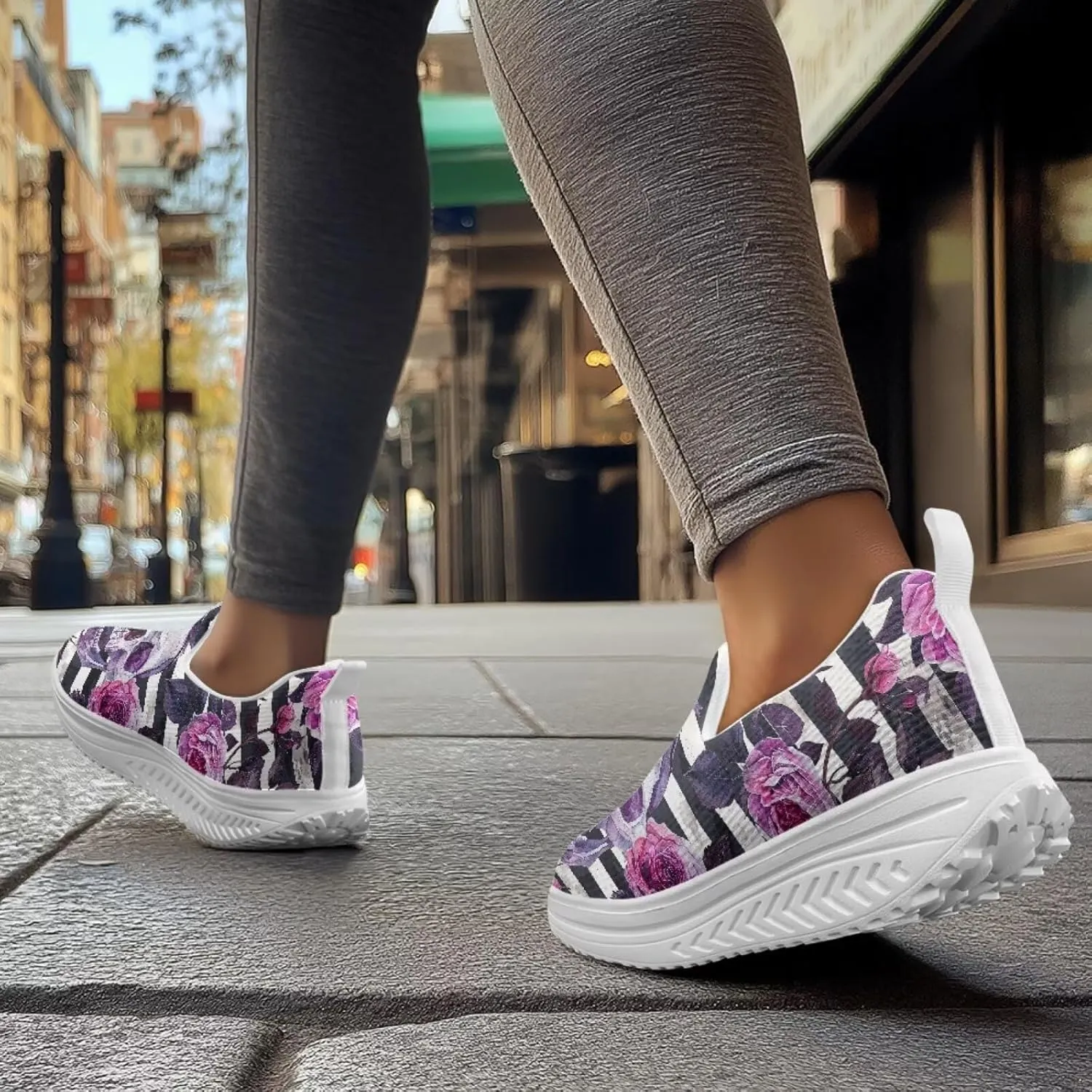 Skull Design Women's Slip-On Platform Loafers Mesh Non-Slip Rocker Bottom Sneakers Standing All Day Comfort