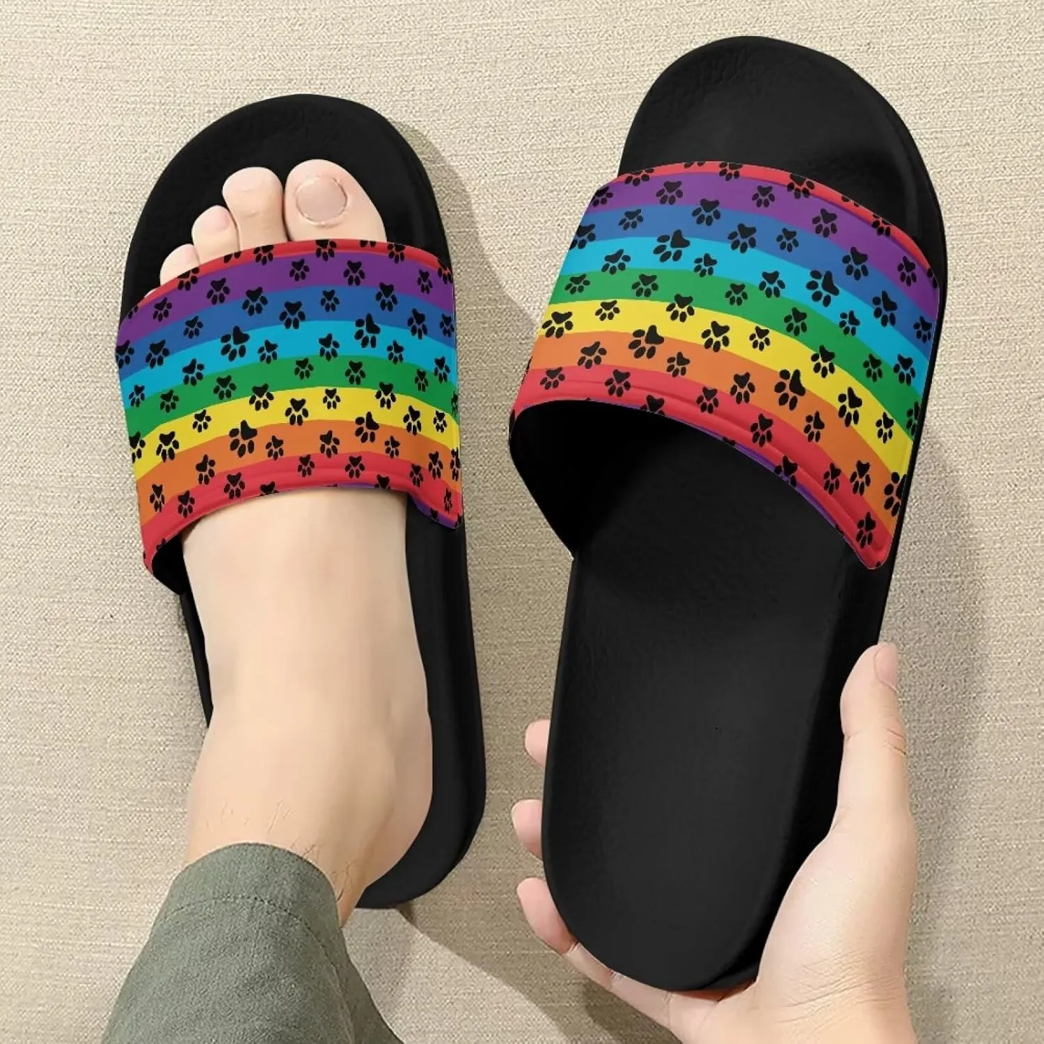 Slide Sandals, Beach Flats for Women, Comfotable Open Toe Non Slip Summer Shoes for Gym, Pool, Camping, Beach