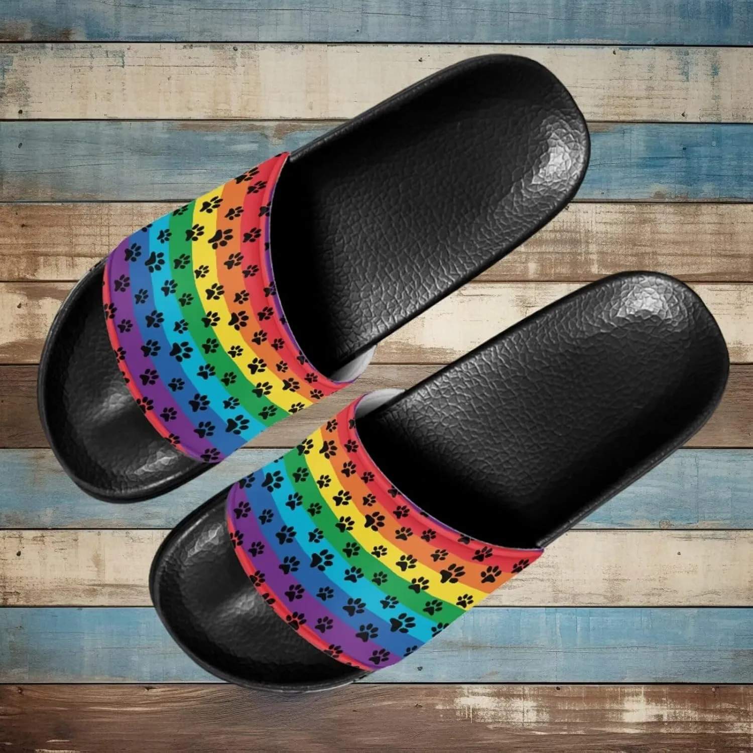 Slide Sandals, Beach Flats for Women, Comfotable Open Toe Non Slip Summer Shoes for Gym, Pool, Camping, Beach