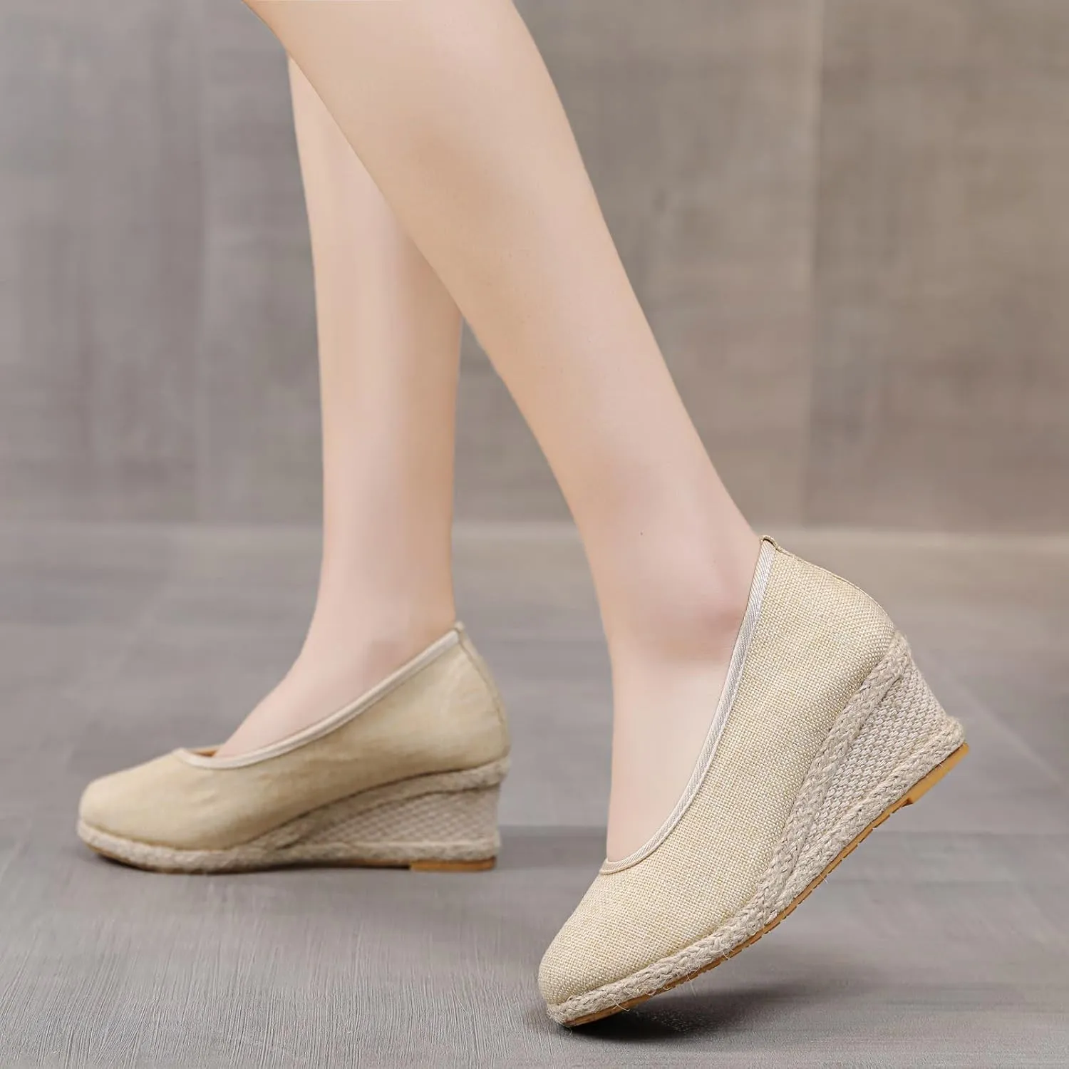 Slip On Women Beach Shoes Round Summer Breathable Fashion Sandals Wedges Toe Comfortable Women's Sandals Lady Slip Walking Shoe