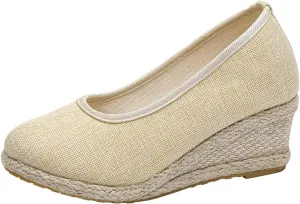 Slip On Women Beach Shoes Round Summer Breathable Fashion Sandals Wedges Toe Comfortable Women's Sandals Lady Slip Walking Shoe