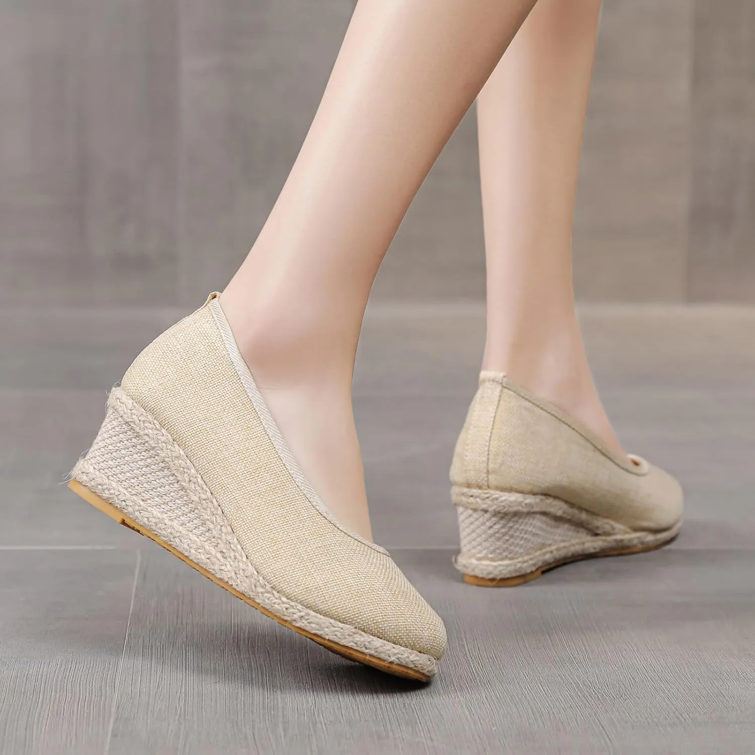Slip On Women Beach Shoes Round Summer Breathable Fashion Sandals Wedges Toe Comfortable Women's Sandals Lady Slip Walking Shoe