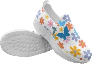Slip On Women Shoes Hippie Florals Rocking Sole Loafers Comfort Elastic Stretch Mesh Casual Walking Sneakers