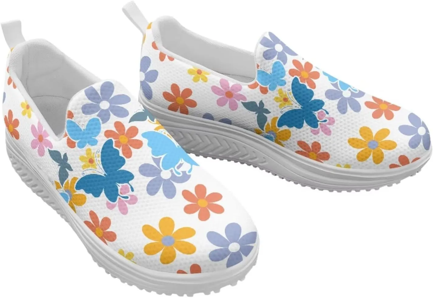 Slip On Women Shoes Hippie Florals Rocking Sole Loafers Comfort Elastic Stretch Mesh Casual Walking Sneakers