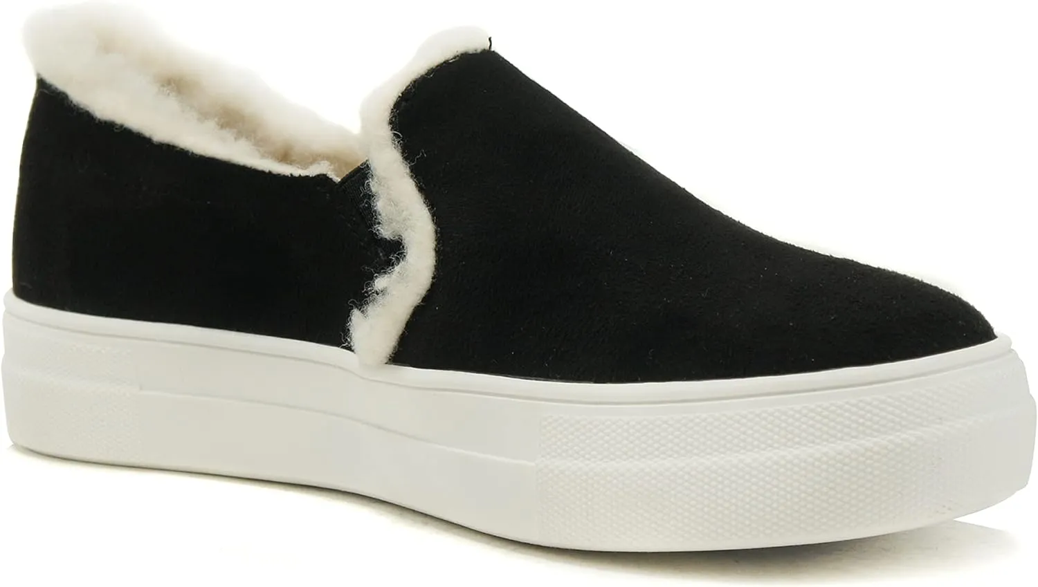 Soda Glassy Women’s Slip On Faux Fur Trimming Double Layer Foam Padded Cushion Sock Fashion Sneakers
