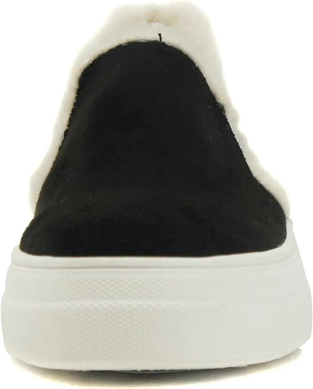 Soda Glassy Women’s Slip On Faux Fur Trimming Double Layer Foam Padded Cushion Sock Fashion Sneakers