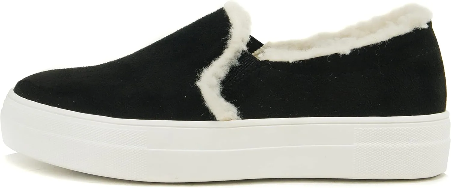 Soda Glassy Women’s Slip On Faux Fur Trimming Double Layer Foam Padded Cushion Sock Fashion Sneakers