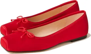 Square Toe Ballet Flats for Women Vintage Style with Bow and Ruched Toe Pull On Comfortable for Office and Dress Events
