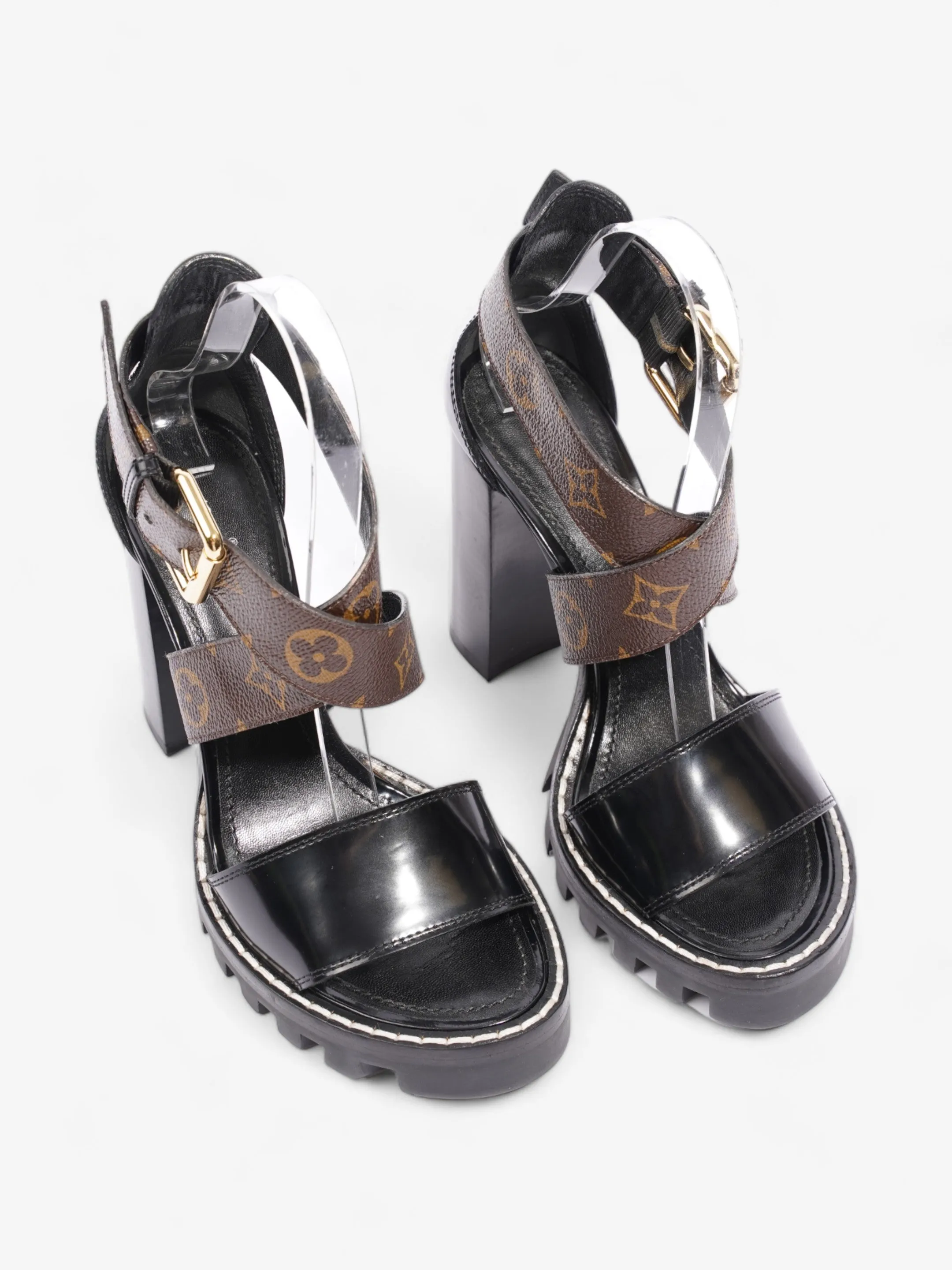 Star Trail Sandals 100 Black / Brown Monogram Patent Leather EU 38 UK 5
