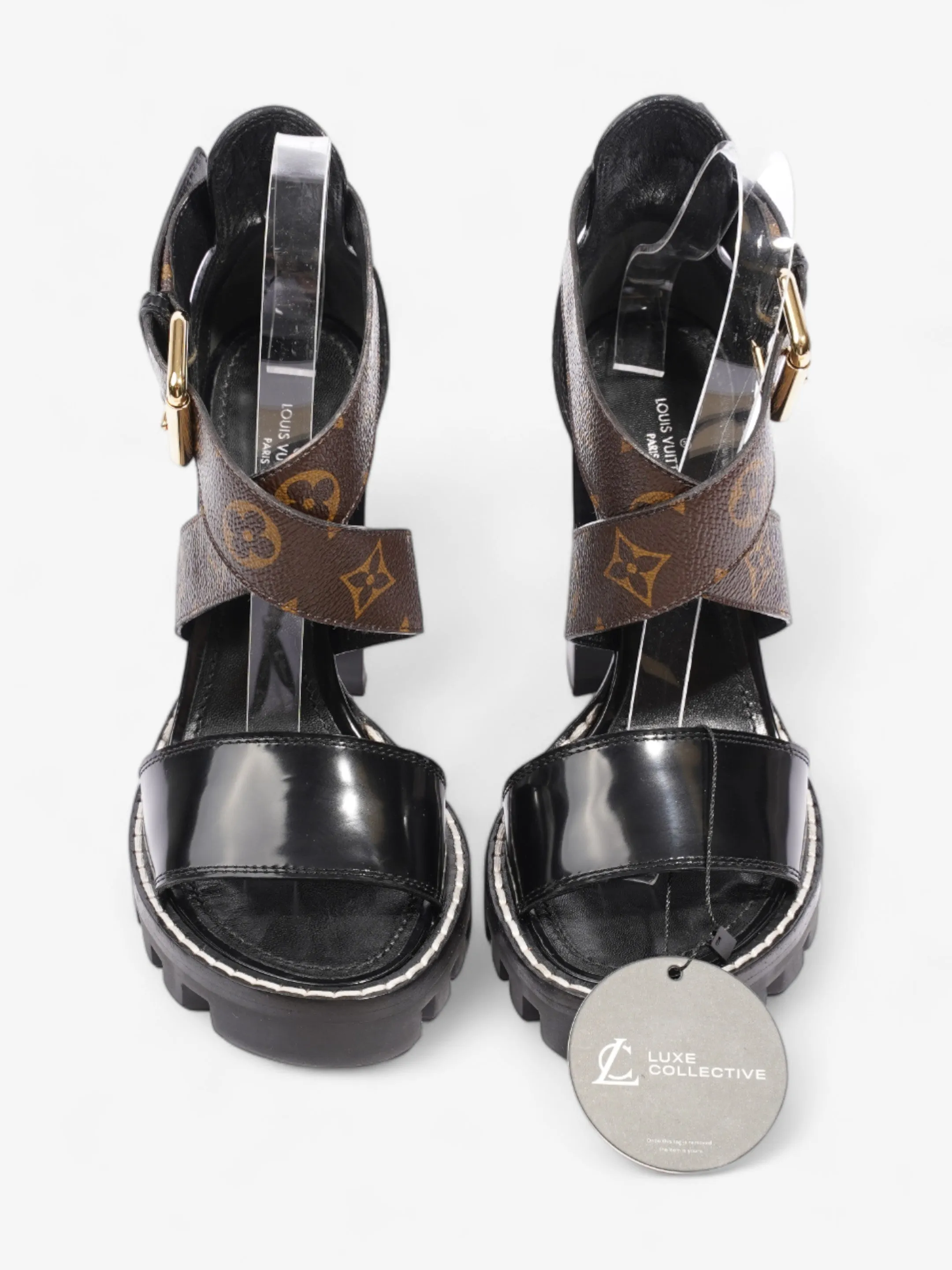 Star Trail Sandals 100 Black / Brown Monogram Patent Leather EU 38 UK 5