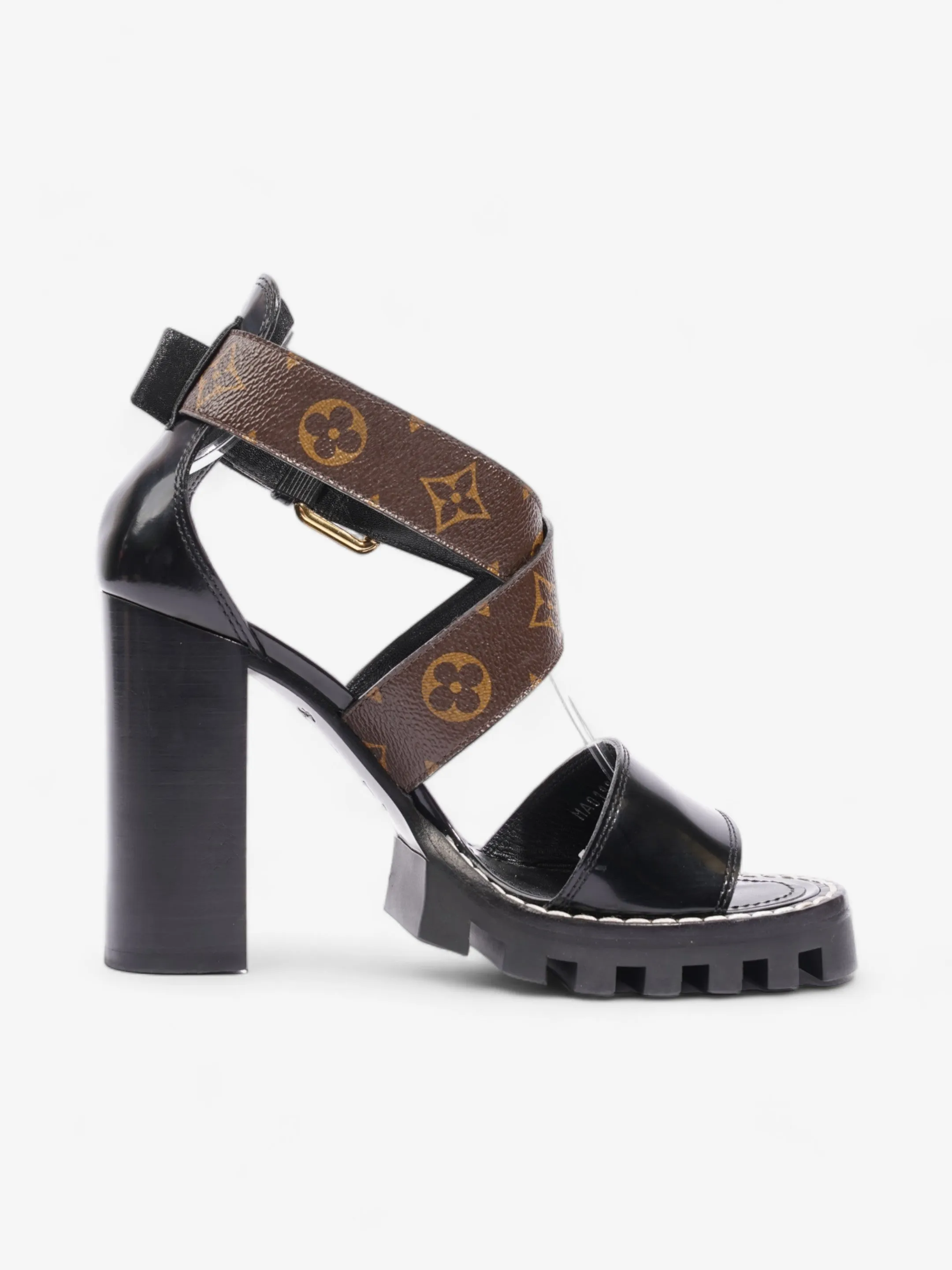 Star Trail Sandals 100 Black / Brown Monogram Patent Leather EU 38 UK 5