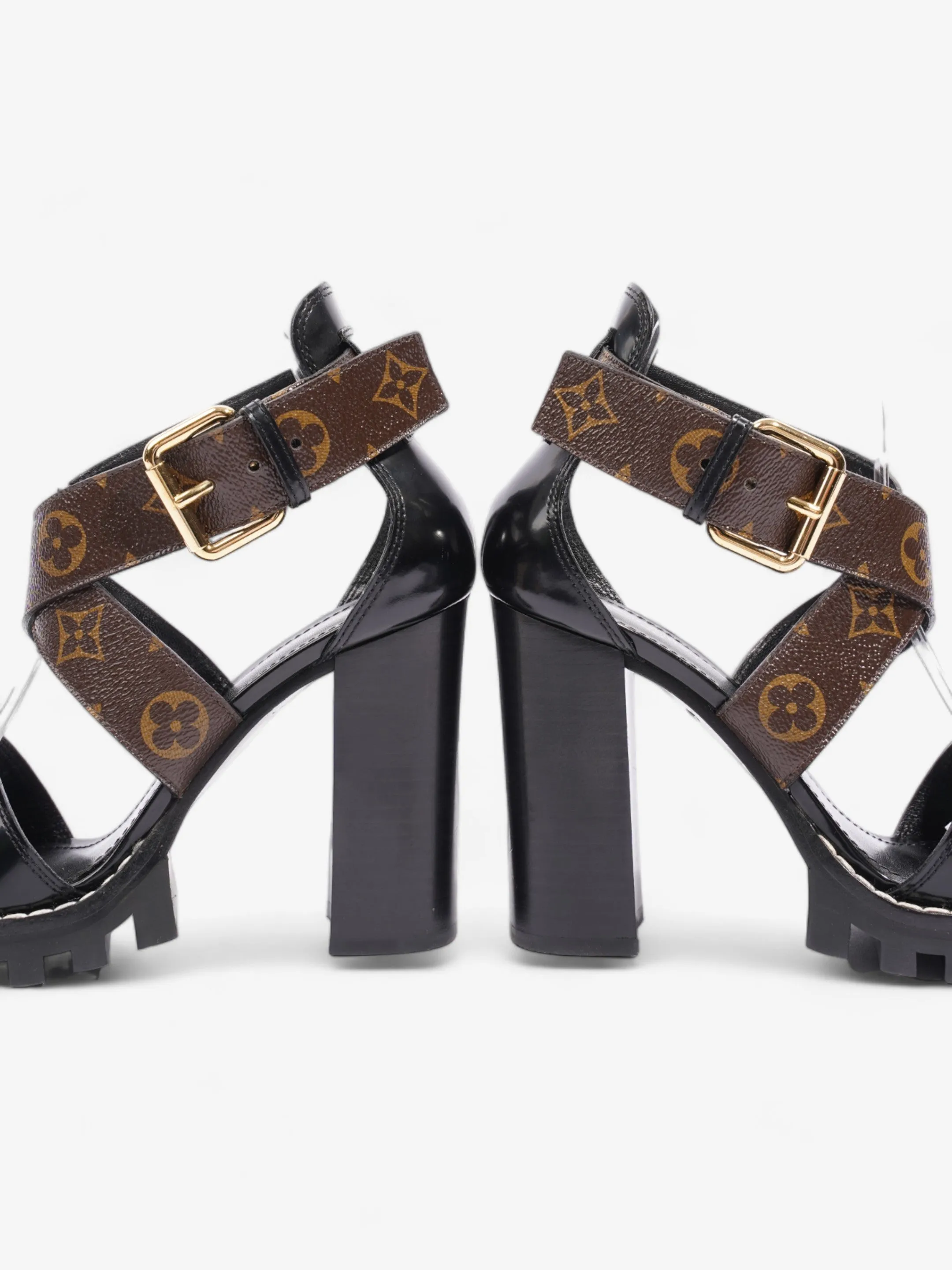 Star Trail Sandals 100 Black / Brown Monogram Patent Leather EU 38 UK 5