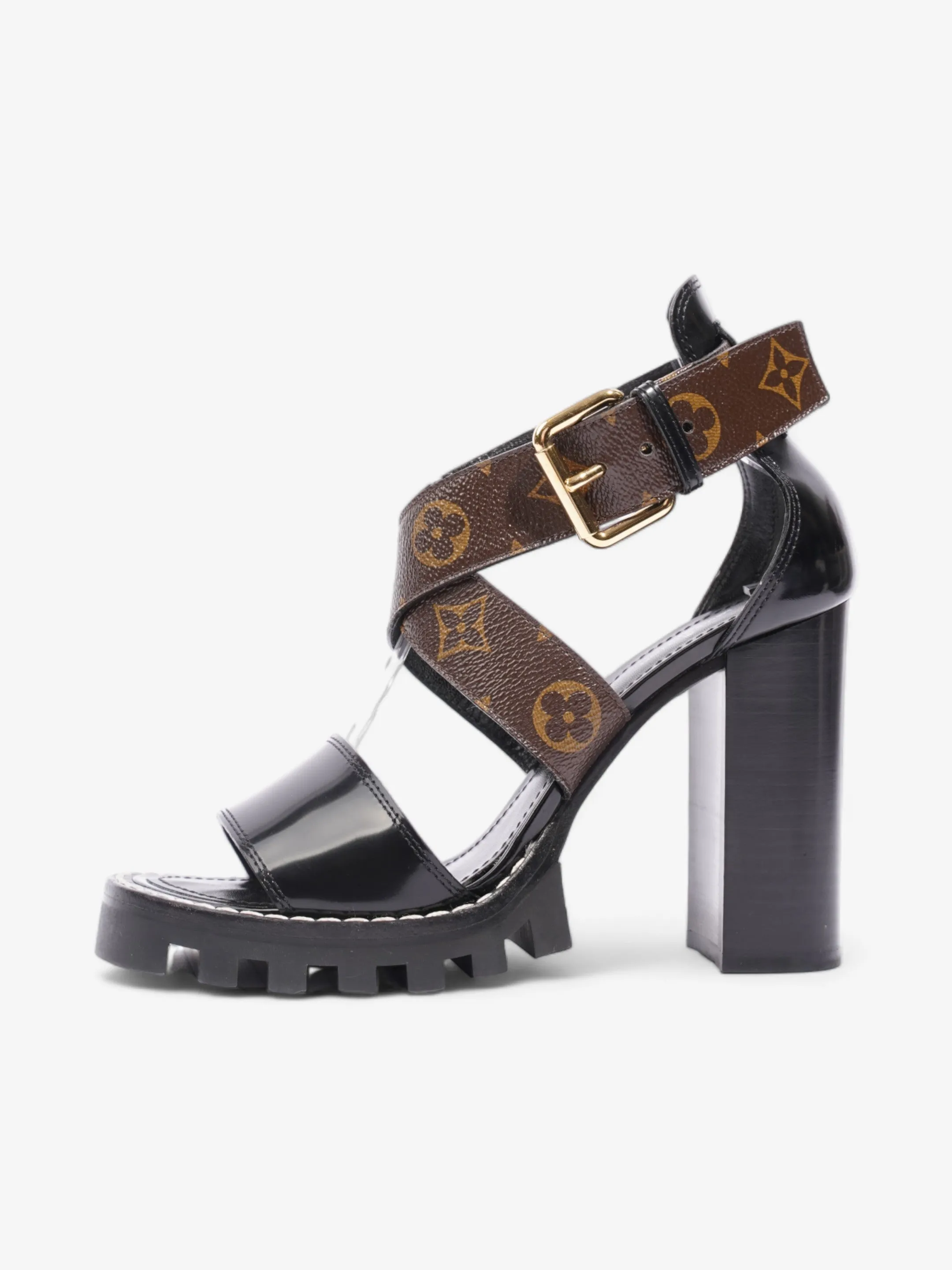 Star Trail Sandals 100 Black / Brown Monogram Patent Leather EU 38 UK 5
