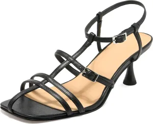 Strappy Sandals Women Square Toe Ankle Strap Heels Kitten Heels T-Strap Gladiator Sandal