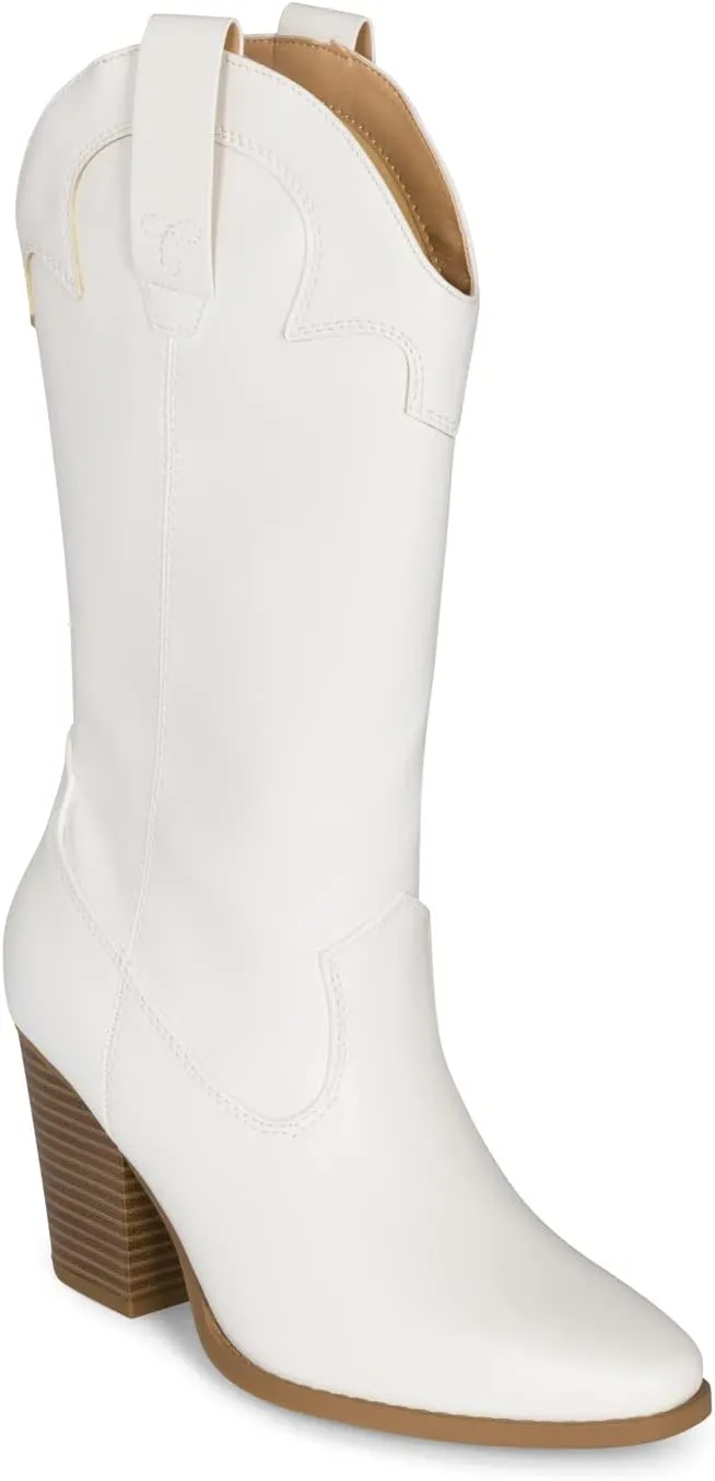 STYLISH S ONYX - Women's Western Cowgirl Stacked Heel Pointed Toe Mid Calf High Heel Boots