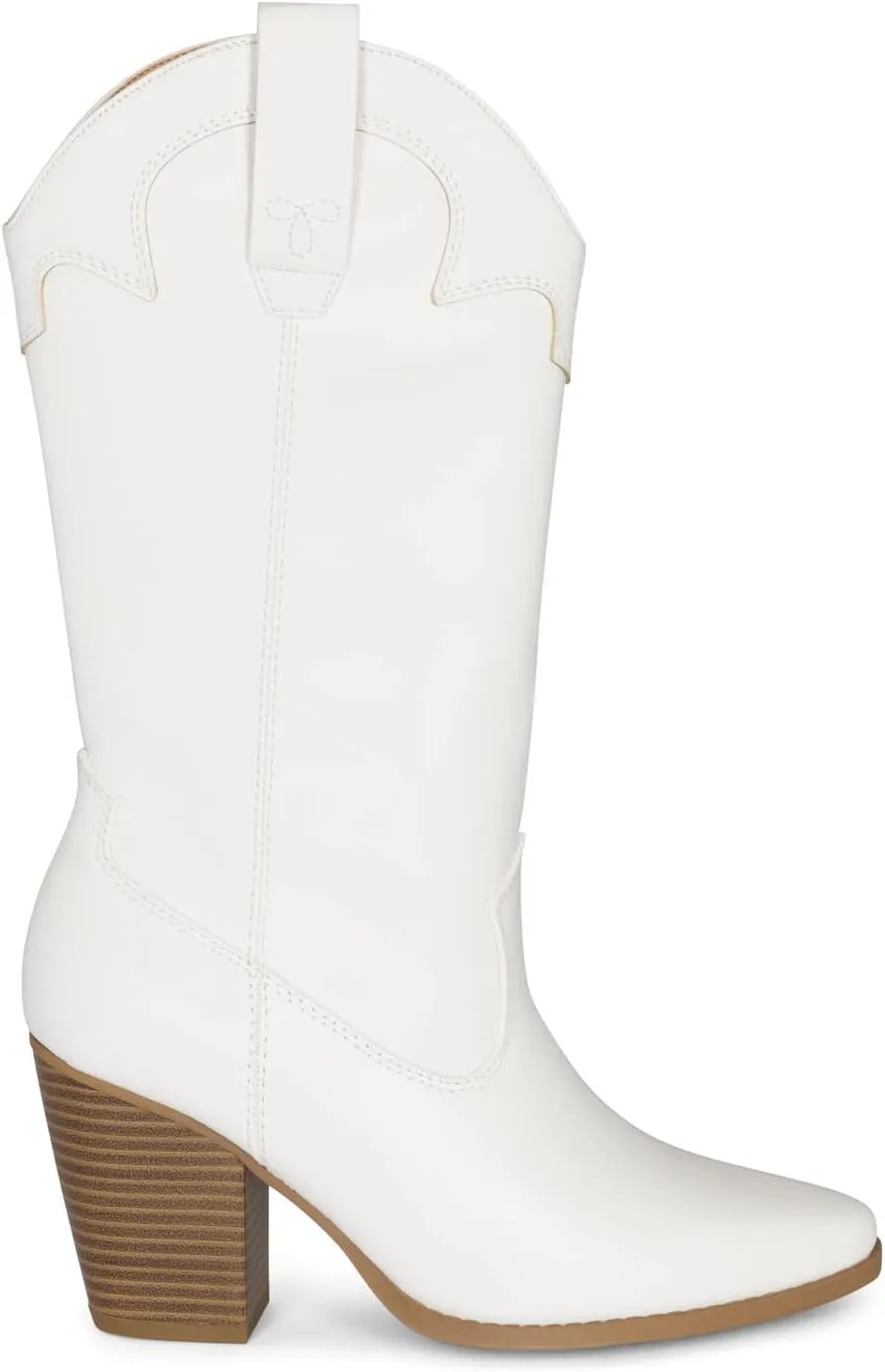 STYLISH S ONYX - Women's Western Cowgirl Stacked Heel Pointed Toe Mid Calf High Heel Boots