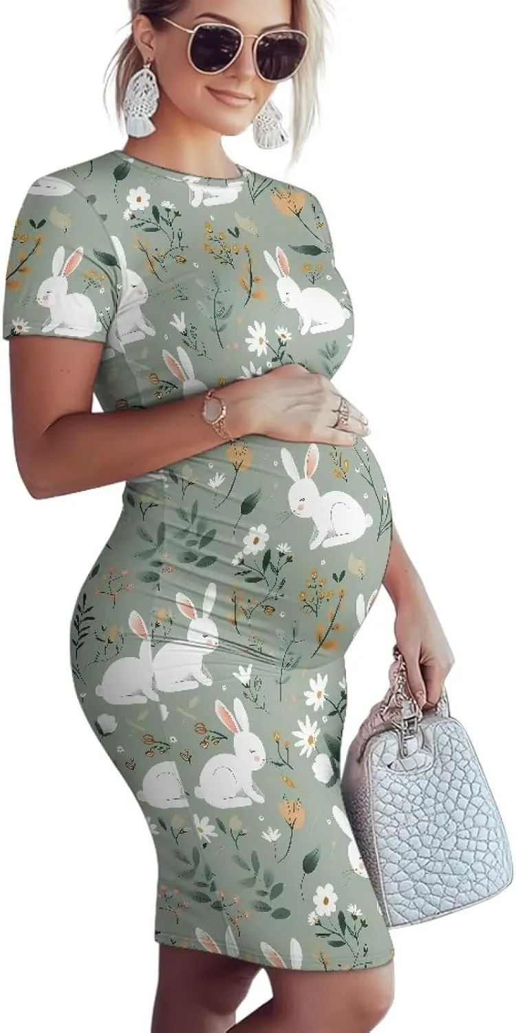 Summer Maternity Long Dresses Side Ruffles Design Baby Shower Baby Friendly Gender Reveal