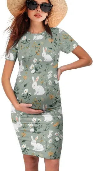 Summer Maternity Long Dresses Side Ruffles Design Baby Shower Baby Friendly Gender Reveal
