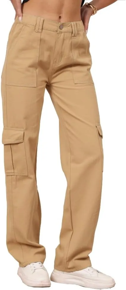 THWEI Cargo Pants for Women High Waisted Casual Pants Y2K Streetwear with 6 Pockets