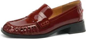 TinaCus Women's Patent Leather Square Toe Pleated Chunky Heel Handmade Loafers Shoes
