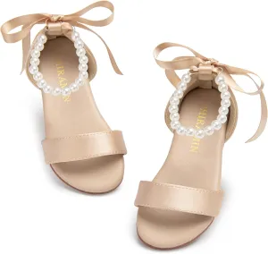 Toddler Girl Sandals - Flower Girl Summer Dress Shoes Open Toe Little Kid Wedding Party