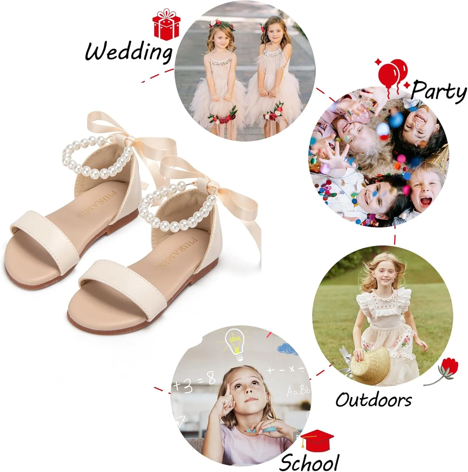 Toddler Girl Sandals - Flower Girl Summer Dress Shoes Open Toe Little Kid Wedding Party