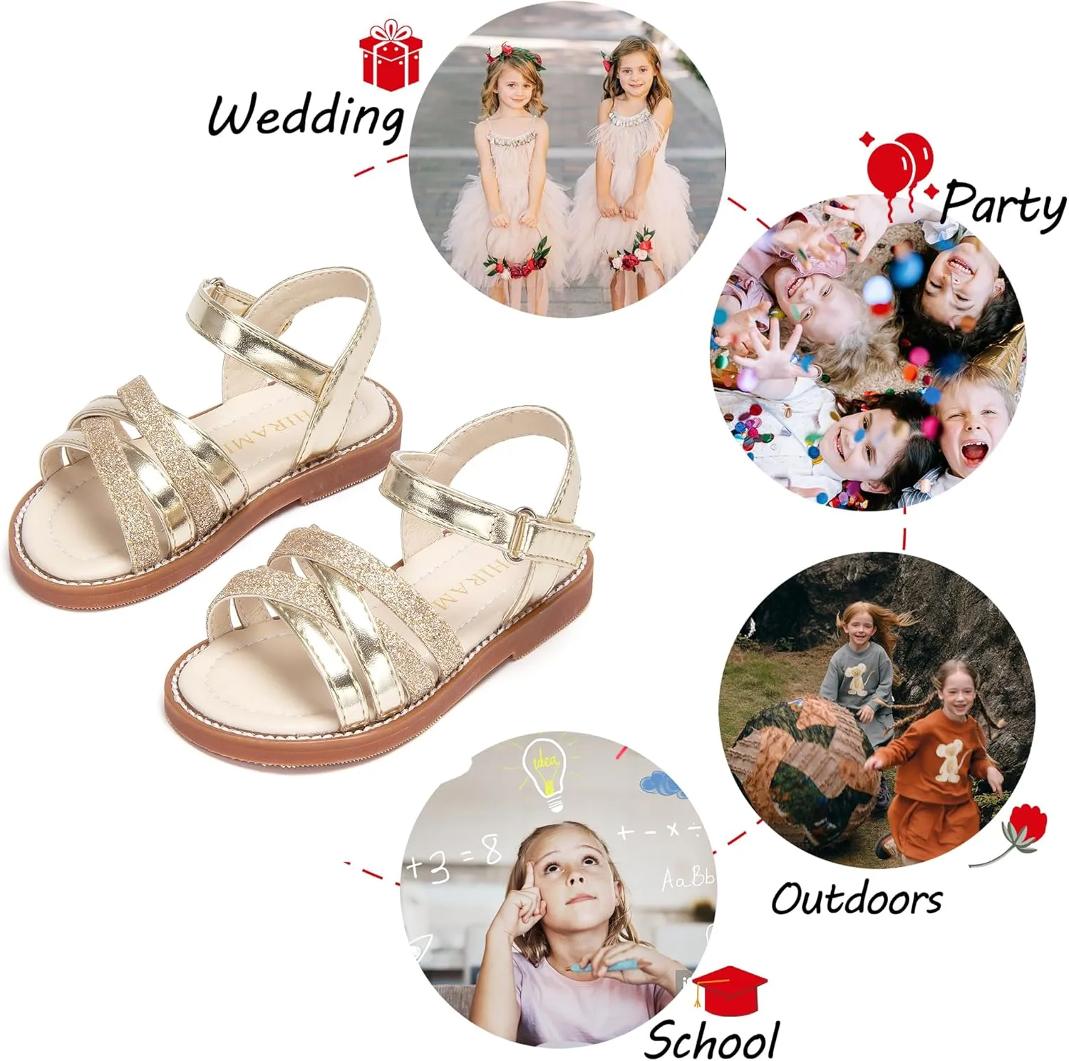 Toddler Girl Sandals - Flower Girl Summer Dress Shoes Open Toe Little Kid Wedding Party