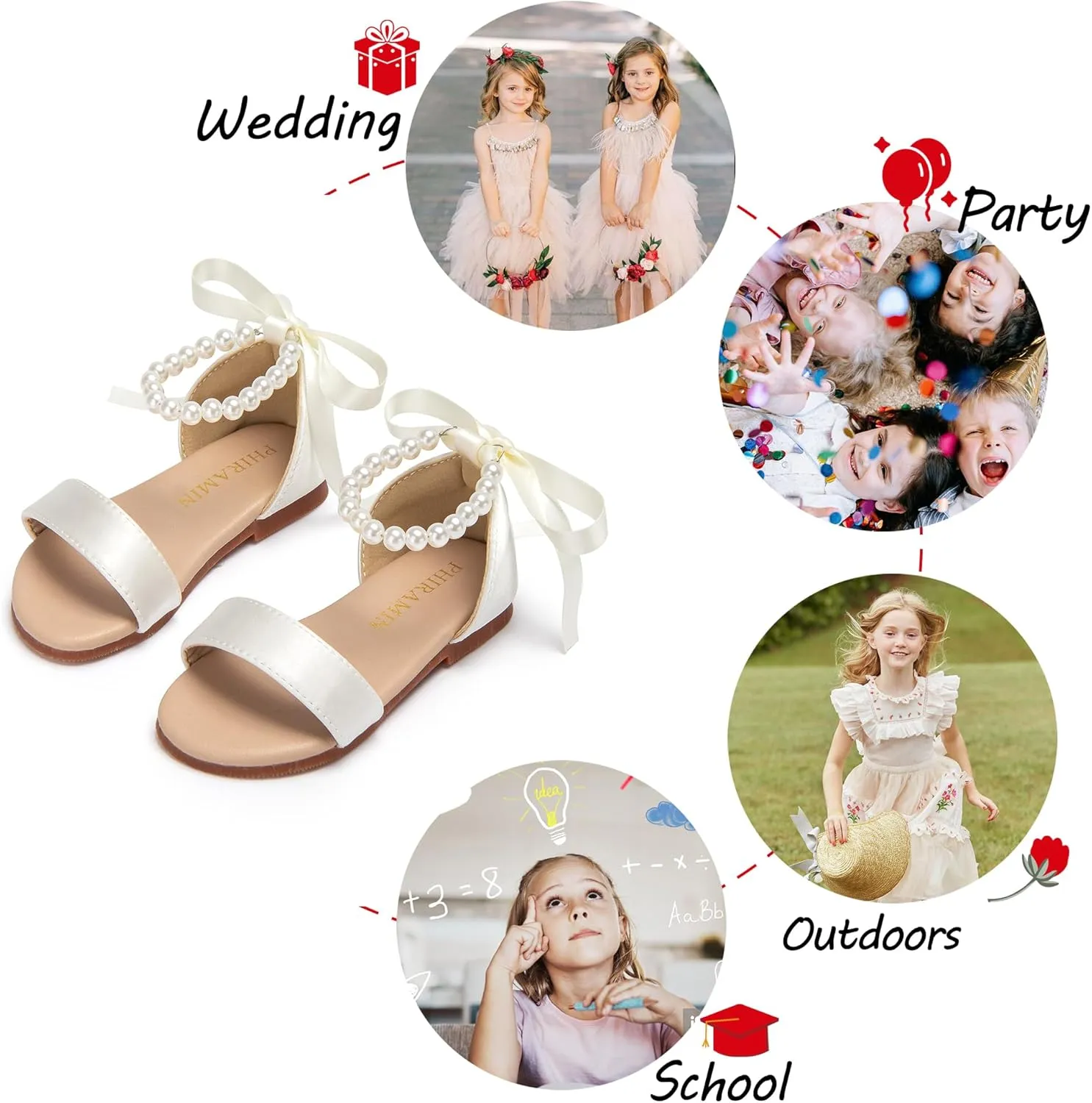 Toddler Girl Sandals - Flower Girl Summer Dress Shoes Open Toe Little Kid Wedding Party