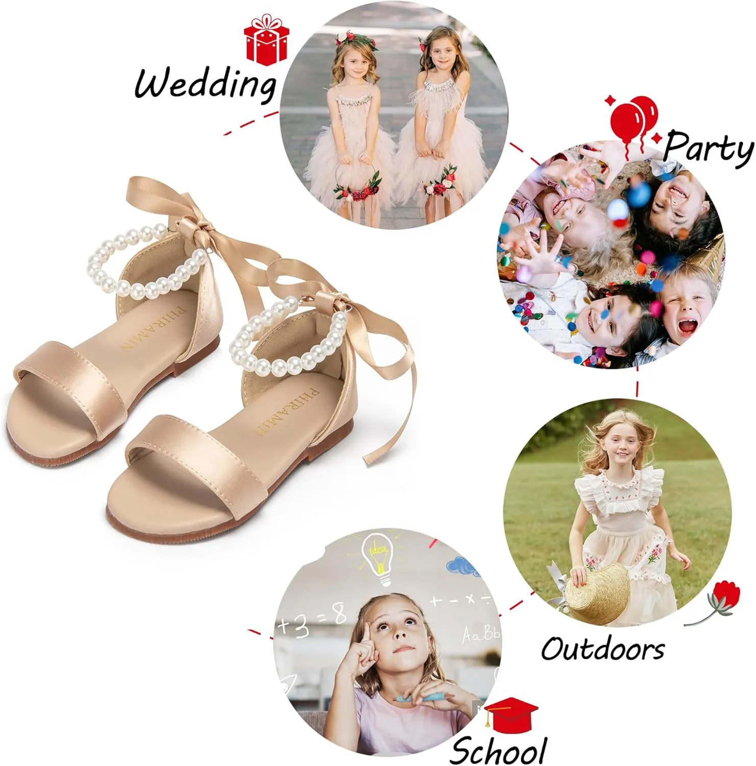 Toddler Girl Sandals - Flower Girl Summer Dress Shoes Open Toe Little Kid Wedding Party