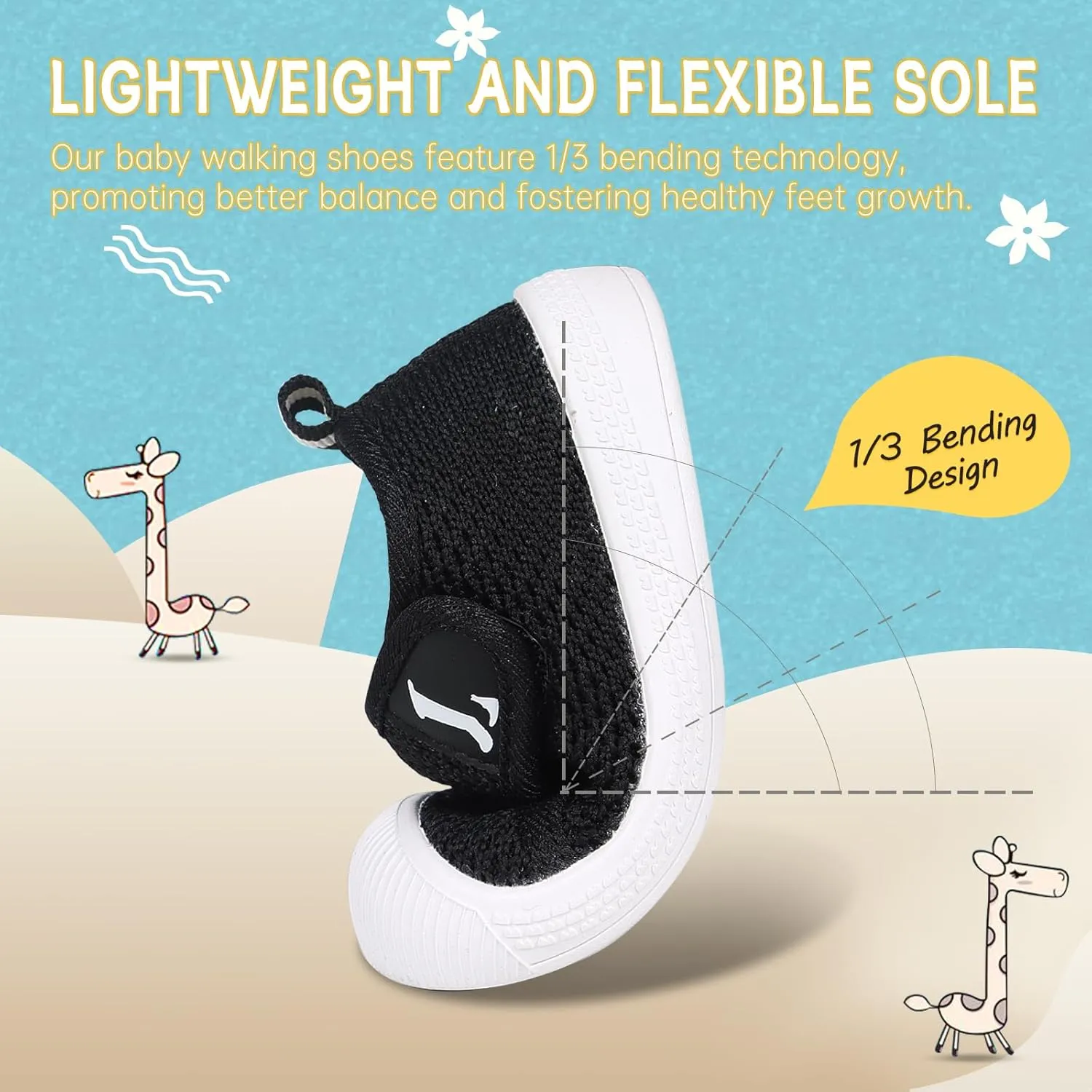 Toddler Shoes,Non-Slip Toddler Sneakers, Lightweight Baby Walking Shoes,Baby First Steps Shoes,Baby Girl Shoes, Baby Boy Shoes, Soft Sole Learning to Walk Shoes,Hook&Loop Baby Shoes 6 9 12 24 Months