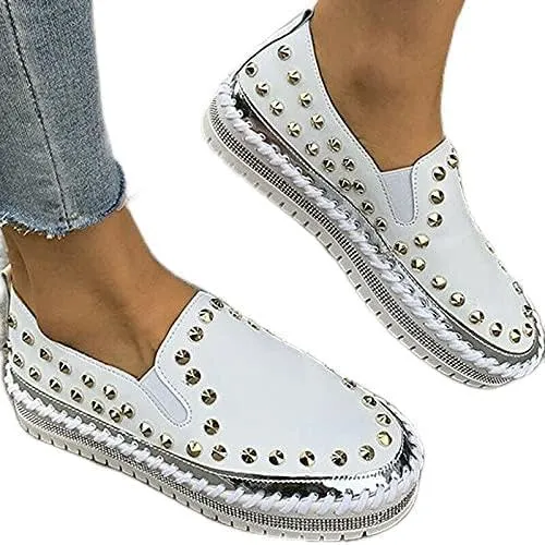 TOWELL Womens Slip on Studded Pumps Loafers Plimsolls Casual Flat Sneakers Shoes