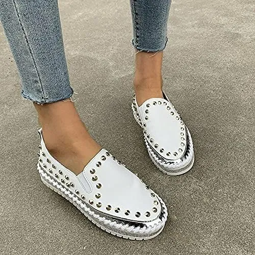 TOWELL Womens Slip on Studded Pumps Loafers Plimsolls Casual Flat Sneakers Shoes