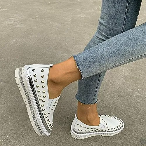 TOWELL Womens Slip on Studded Pumps Loafers Plimsolls Casual Flat Sneakers Shoes
