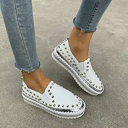 TOWELL Womens Slip on Studded Pumps Loafers Plimsolls Casual Flat Sneakers Shoes