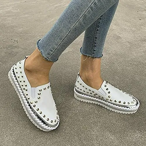 TOWELL Womens Slip on Studded Pumps Loafers Plimsolls Casual Flat Sneakers Shoes