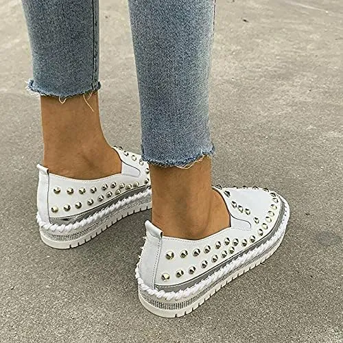TOWELL Womens Slip on Studded Pumps Loafers Plimsolls Casual Flat Sneakers Shoes