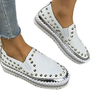TOWELL Womens Slip on Studded Pumps Loafers Plimsolls Casual Flat Sneakers Shoes