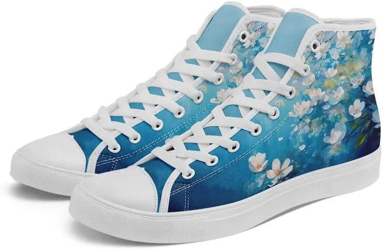 Unisex Fashion High Top Canvas Sneakers Lace-Up Floral Casual Shoes Breathable Walking Tennis Shoes Spring Summer Wear