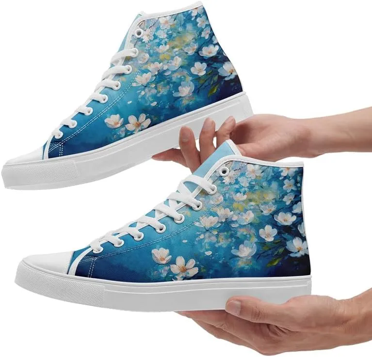 Unisex Fashion High Top Canvas Sneakers Lace-Up Floral Casual Shoes Breathable Walking Tennis Shoes Spring Summer Wear