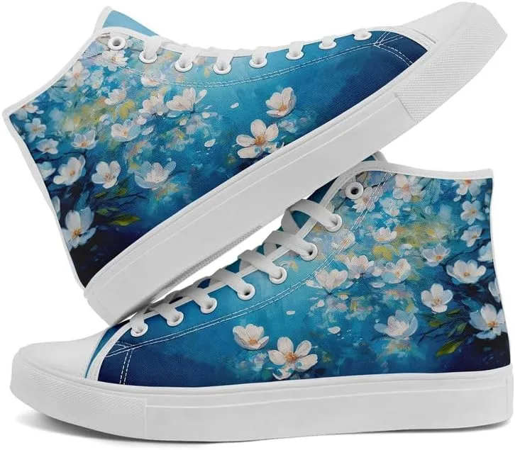 Unisex Fashion High Top Canvas Sneakers Lace-Up Floral Casual Shoes Breathable Walking Tennis Shoes Spring Summer Wear