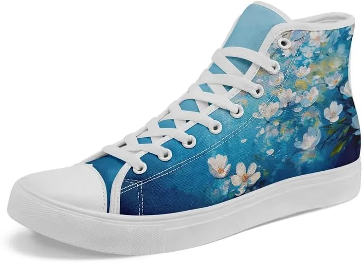 Unisex Fashion High Top Canvas Sneakers Lace-Up Floral Casual Shoes Breathable Walking Tennis Shoes Spring Summer Wear